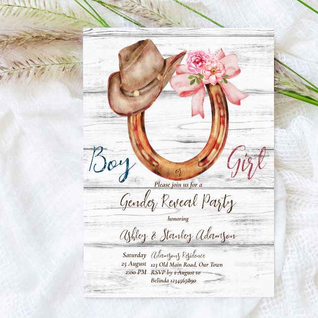 Rustic horseshoe gender reveal party invitation (Creator Uploaded)