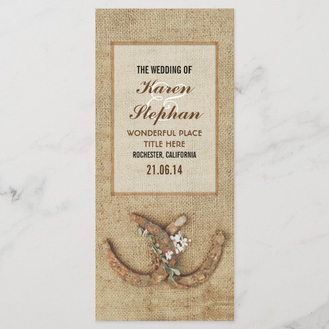 Rustic horseshoe wedding programs programme (Front)
