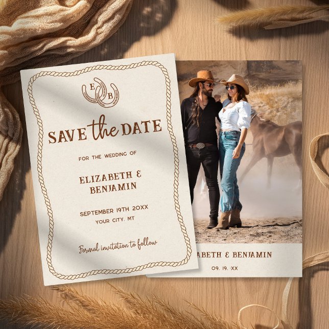 Rustic Horseshoe Western Barn Wedding Photo  Save The Date (Creator Uploaded)