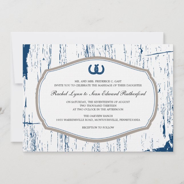 Rustic Horseshoes Barn Wedding Invitation (Front)