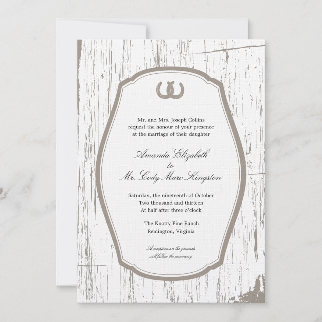 Rustic Horseshoes Barn Wedding Invitation (Front)