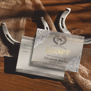 Rustic Horseshoes Burlap Lace Bridal Shower Recipe Invitation Postcard