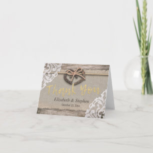 Rustic Horseshoes Burlap Lace Wedding Thank You Card