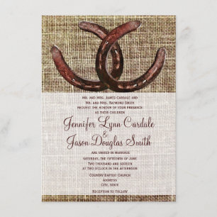 Rustic Horseshoes Burlap Print Wedding Invitations