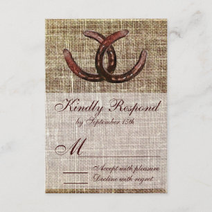 Rustic Horseshoes Burlap Print Wedding RSVP Cards