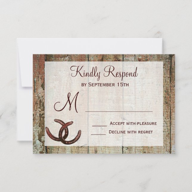 Rustic Horseshoes Country Wedding RSVP Cards (Front)