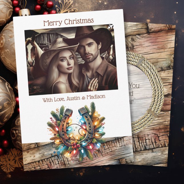 Rustic Horseshoes Country & Western Personalised Holiday Card (Creator Uploaded)