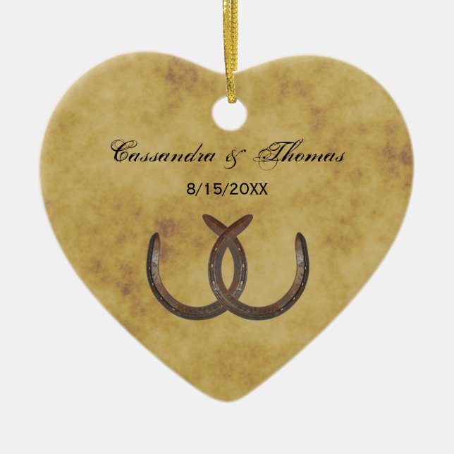 Rustic Horseshoes Distressed BG Ceramic Tree Decoration (Front)