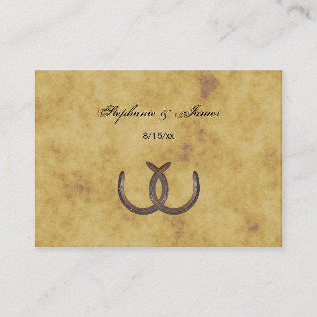 Rustic Horseshoes Distressed BG Escort Cards (Front)