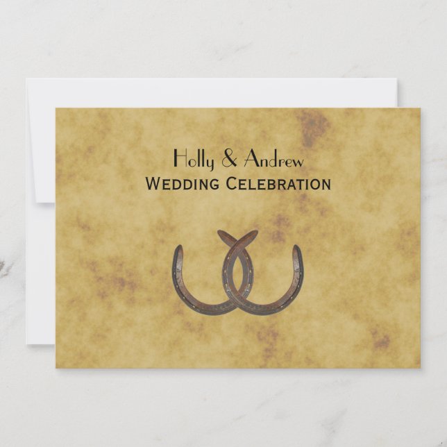 Rustic Horseshoes Distressed BG H Wedding Invitation (Front)