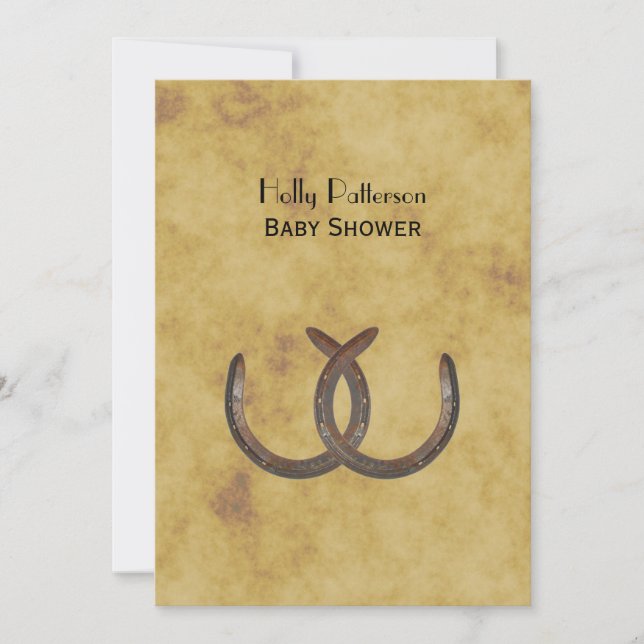 Rustic Horseshoes Distressed BG V Baby Shower Invitation (Front)