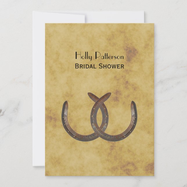 Rustic Horseshoes Distressed BG V Bridal Shower Invitation (Front)