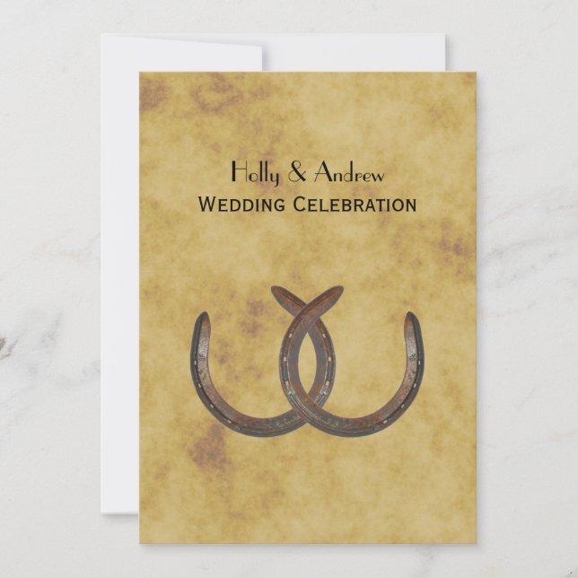 Rustic Horseshoes Distressed BG V Wedding Invitation (Front)