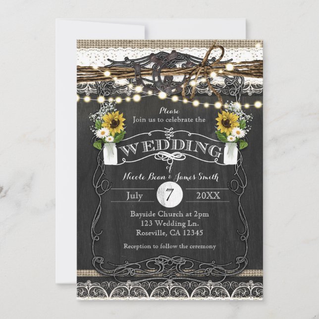 Rustic Horseshoes & Flowers Wedding Invitations (Front)