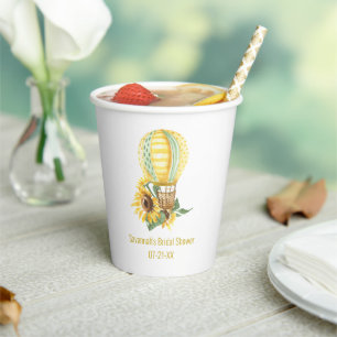 Rustic Hot Air Balloon and Sunflowers Bridal Paper Cups