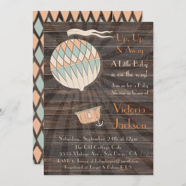 Rustic Hot air balloon Baby Shower Invitation (Front/Back)