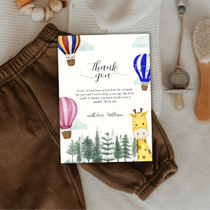 Rustic Hot Air Balloon Jungle Giraffe Baby Shower  Thank You Card