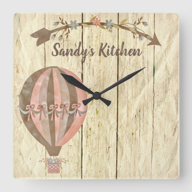 Rustic Hot Air Balloon Personalised Kitchen Clock (Front)