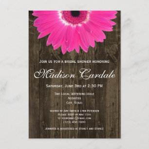 Rustic Hot Pink Daisy Bridal Shower Invitation
