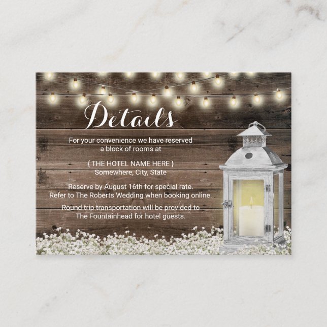Rustic Hotel Accommodations Vintage Lantern Wooden Enclosure Card (Front)