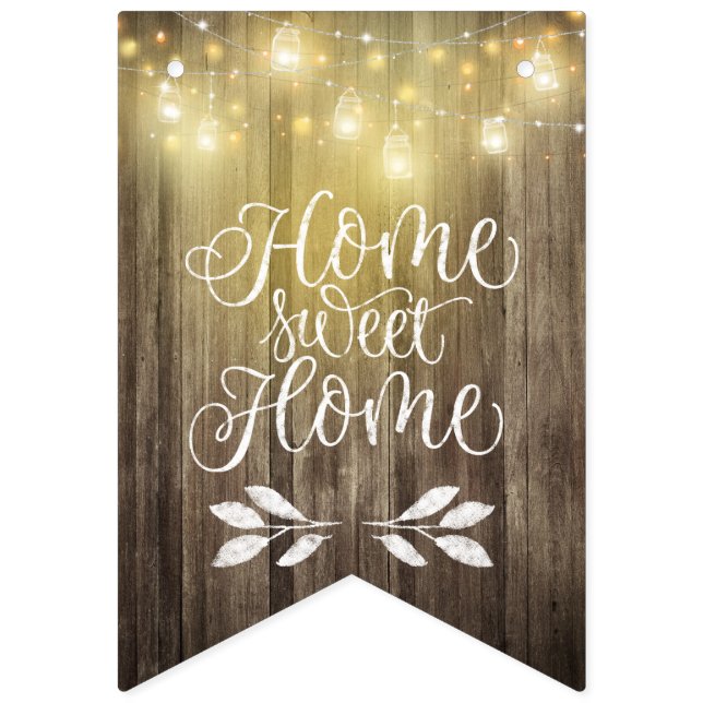 Rustic House Warming Party Mason Jar & Woodgrain Bunting (First Flag)
