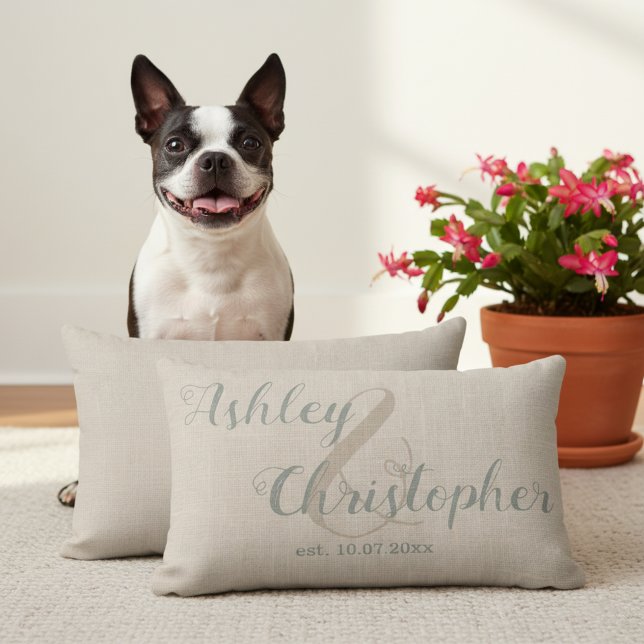 Rustic Housewarming Gift For A Couple 13" x 21" Lumbar Cushion (Wedding or anniversary gift idea! Personalized lumbar pillow with names and wedding date!)