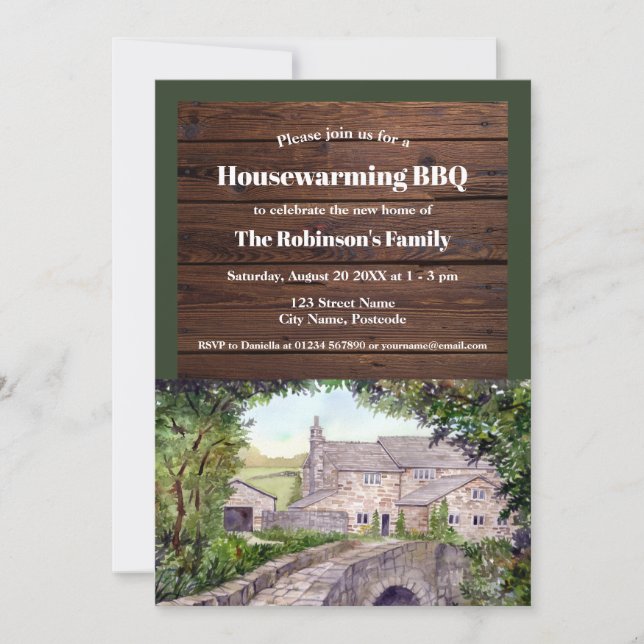 Rustic Housewarming Stone Bridge Farmhouse Invitation (Front)