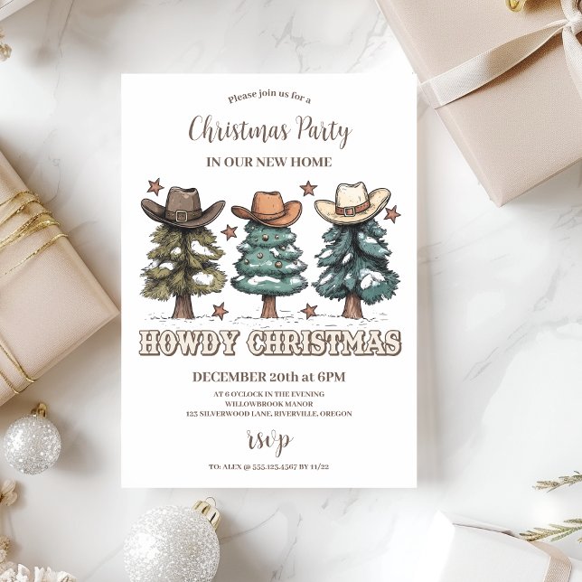 Rustic Howdy Christmas Cowboy Hat Invitation (Creator Uploaded)