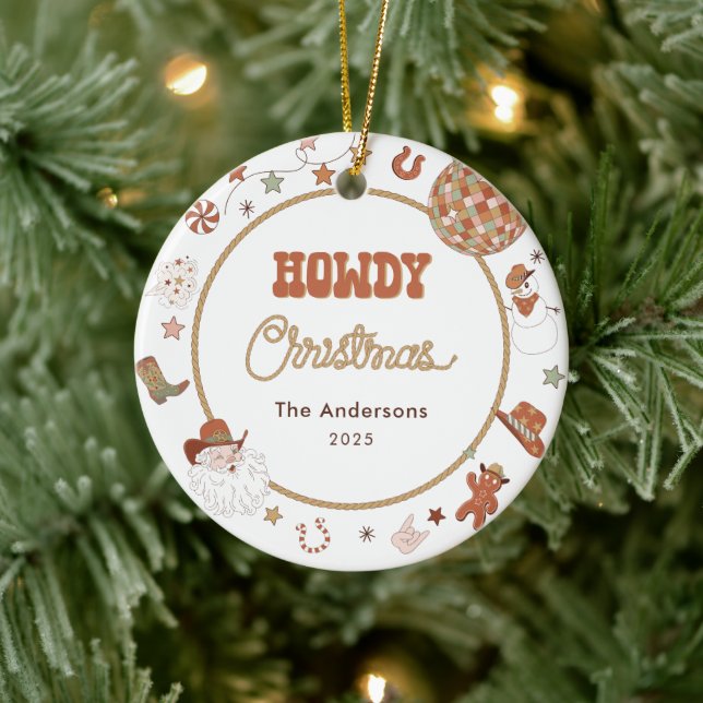 Rustic Howdy Western Family Photo Christmas Ceramic Tree Decoration (Tree)