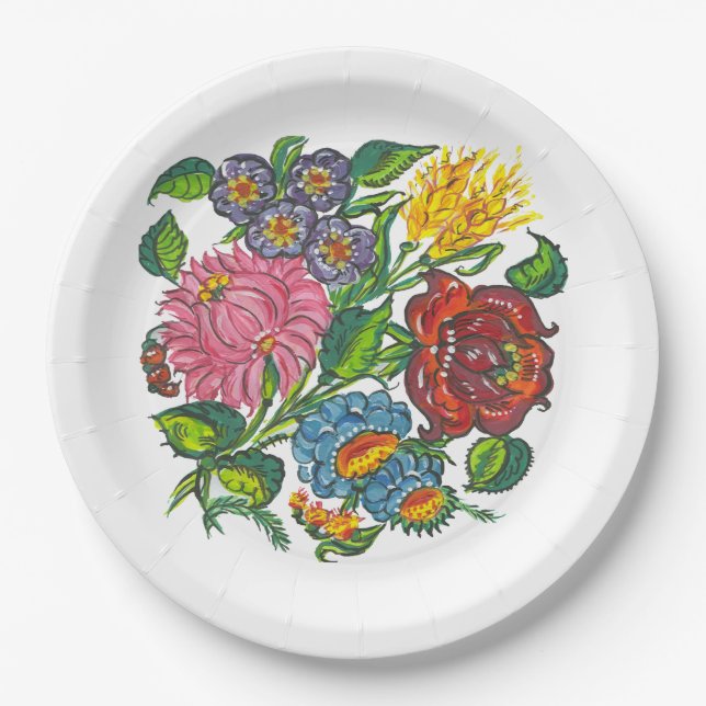 Rustic Hungarian flowers  Paper Plate (Front)