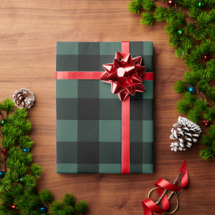 Rustic Hunter Green and Black Large Buffalo Plaid Wrapping Paper