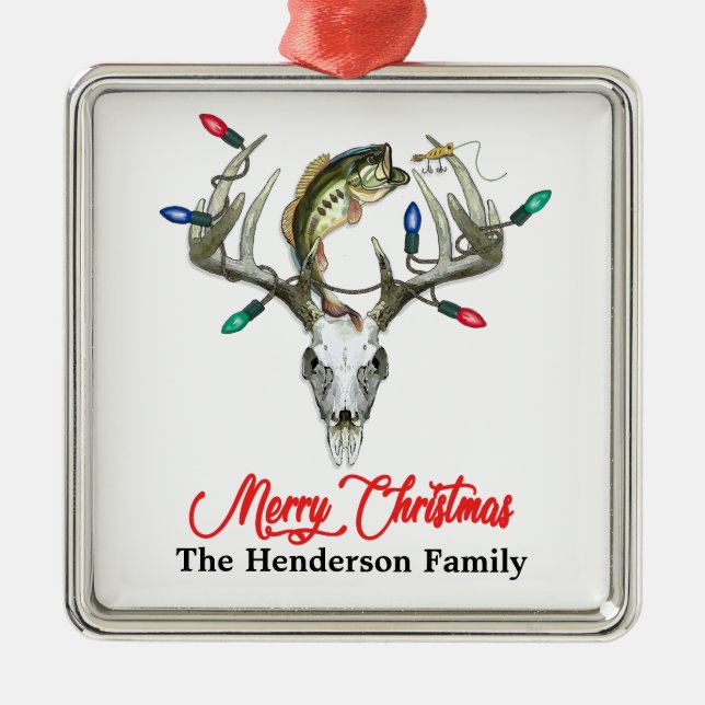 Rustic Hunting Fishing Christmas Metal Tree Decoration (Front)