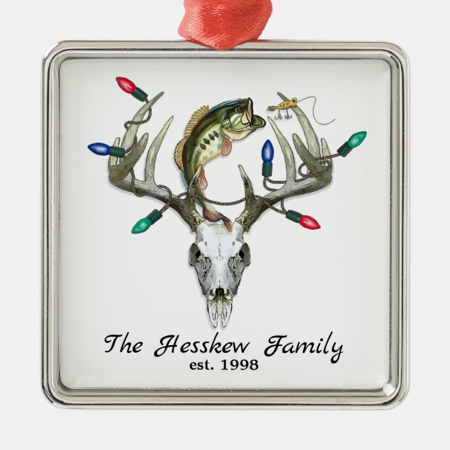 Rustic Hunting Fishing Deer Antlers Metal Tree Decoration (Front)