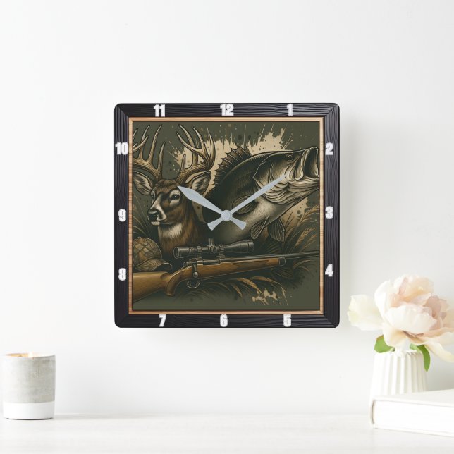 Rustic Hunting Wildlife Display Square Wall Clock (Home)