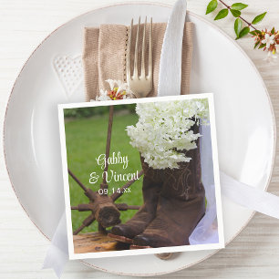 Rustic Hydrangea and Cowboy Boots Western Wedding Napkin