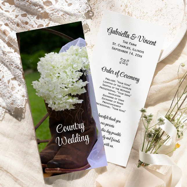 Rustic Hydrangea and Cowboy Boots Western Wedding Programme (Creator Uploaded)