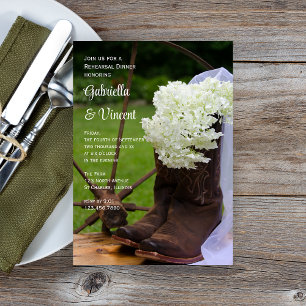Rustic Hydrangea Boots Western Rehearsal Dinner Invitation