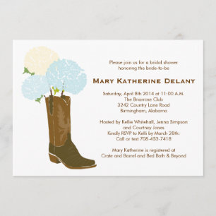 Rustic Hydrangea Cowboy Boot Bridal Shower Invite