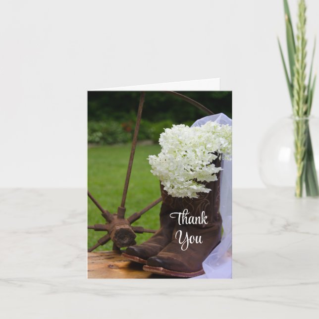 Rustic Hydrangea Cowboy Boots Bridesmaid Thank You (Front)