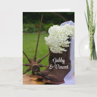 Rustic Hydrangea Cowboy Boots Country Wedding Invitation