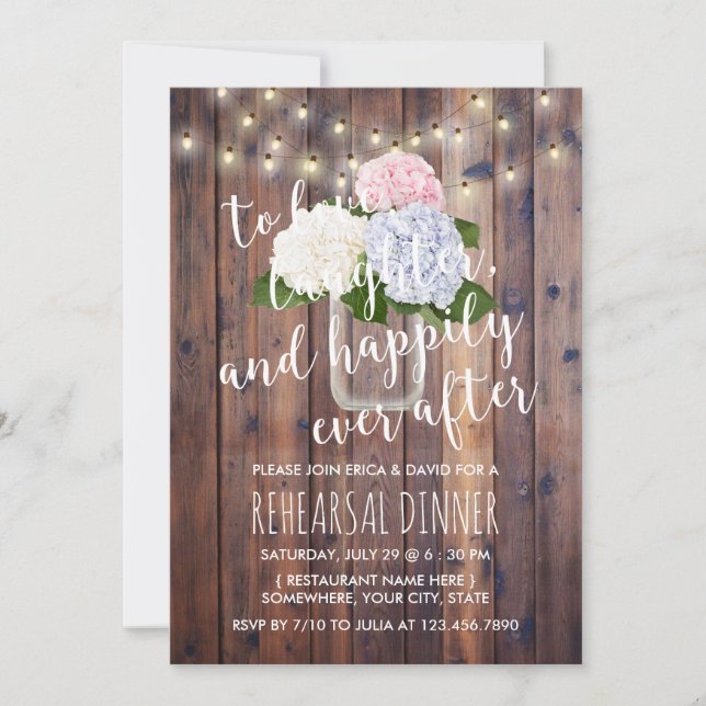 Rustic Hydrangea Floral Mason Jar Rehearsal Dinner Invitation (Front)