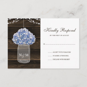 Rustic Hydrangea Mason Jar Barn Wood Wedding RSVP Card