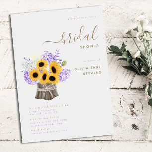 Rustic Hydrangea Sunflowers Elegant Bridal Shower Invitation