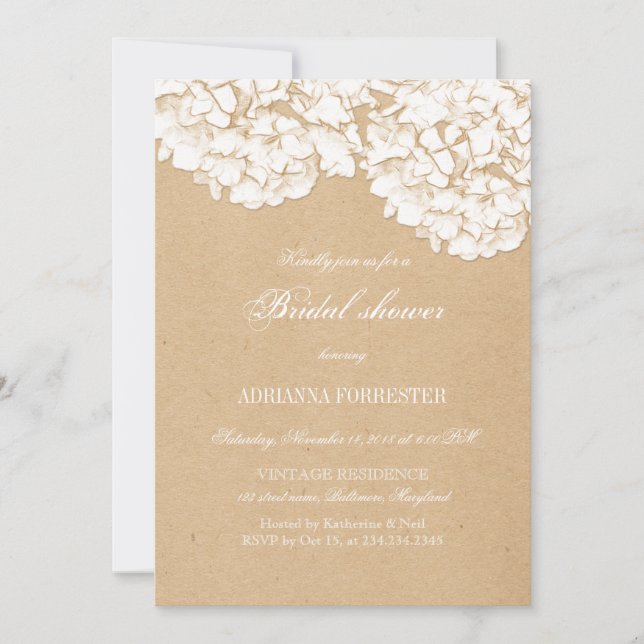 Rustic Hydrangeas Floral Bridal Shower Invitation (Front)