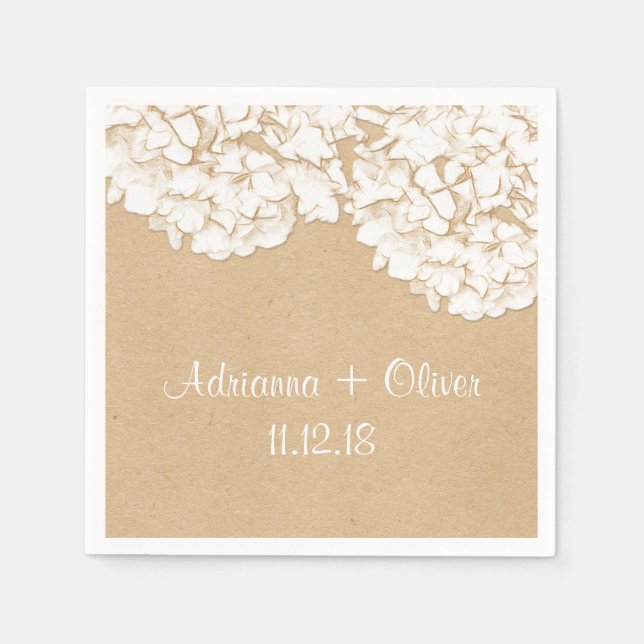 Rustic Hydrangeas Floral Wedding Napkin (Front)
