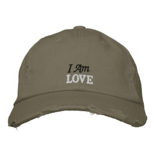 Rustic I Am Love Quote Hippie Cute White Green Embroidered Hat