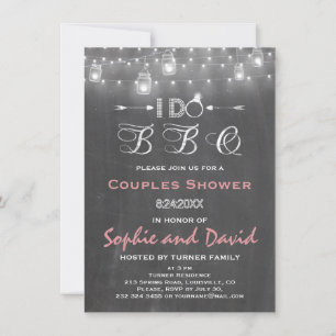 Rustic I DO BBQ Chalk Mason Jars String Lights Invitation