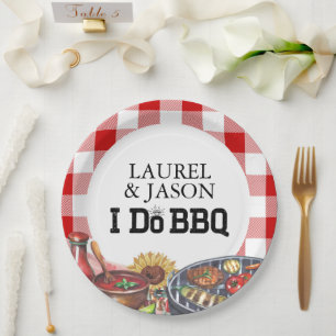 Rustic I Do BBQ Couple Shower Party Gingham Paper Plate