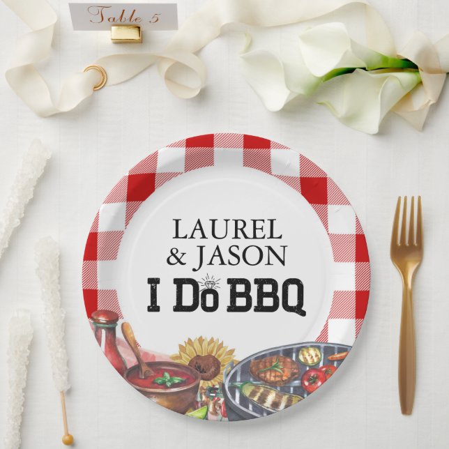 Rustic I Do BBQ Couple Shower Party Gingham Paper Plate (Wedding)