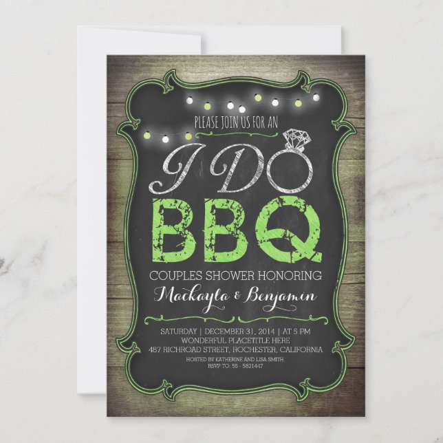 rustic I do BBQ couples shower invitation - green (Front)
